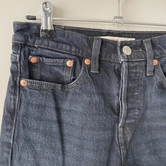 Levi's Wedgie Button Fly Waist Denim Dark Wash High Rise Skinny Jeans Black 25 - Picture 6 of 11